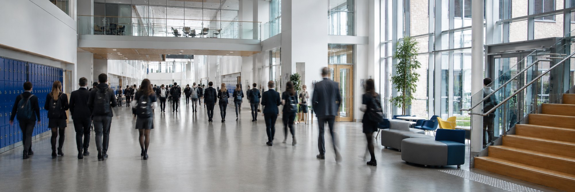 Students moving through a school corridor